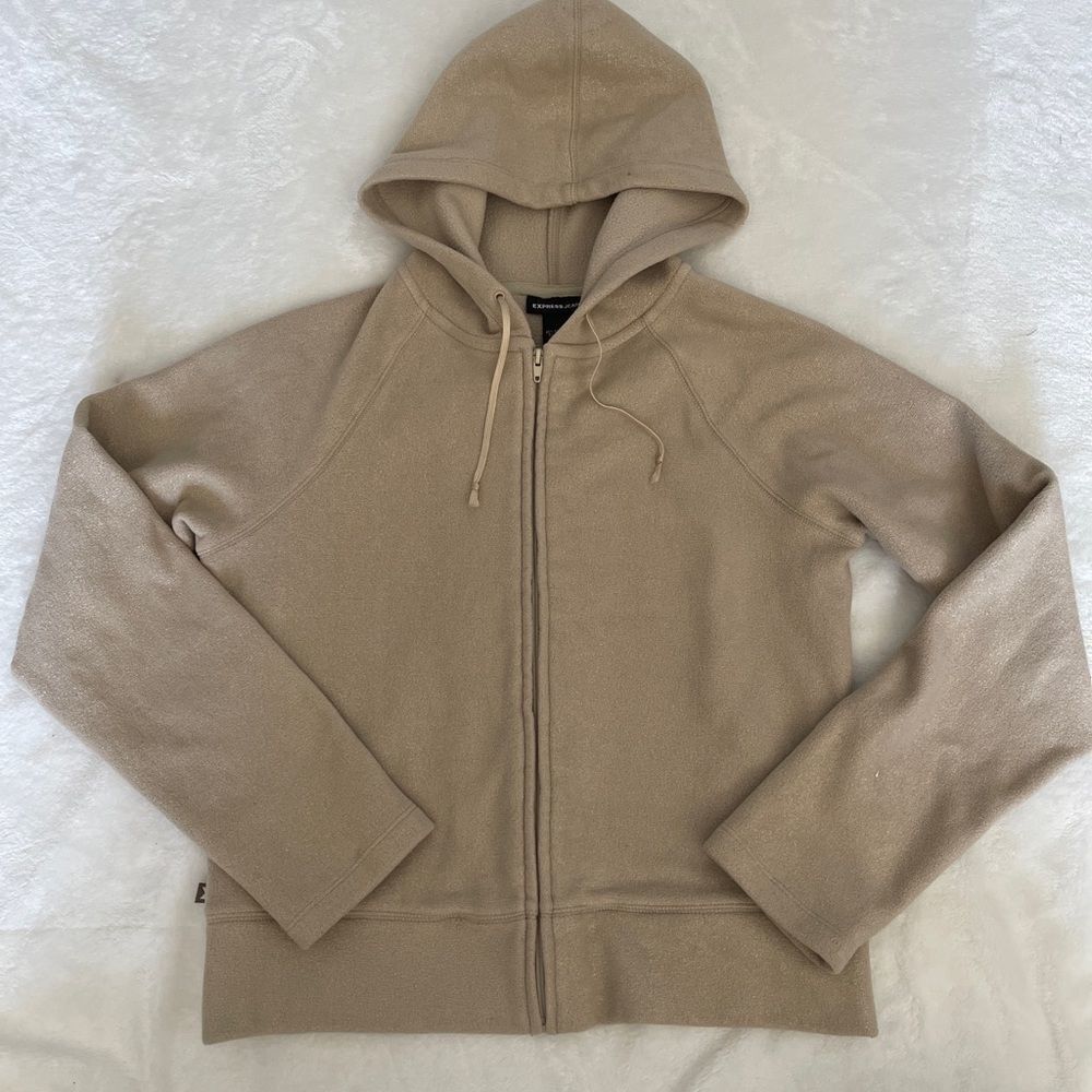 Express womens full zip beige/gold hoodie size medium